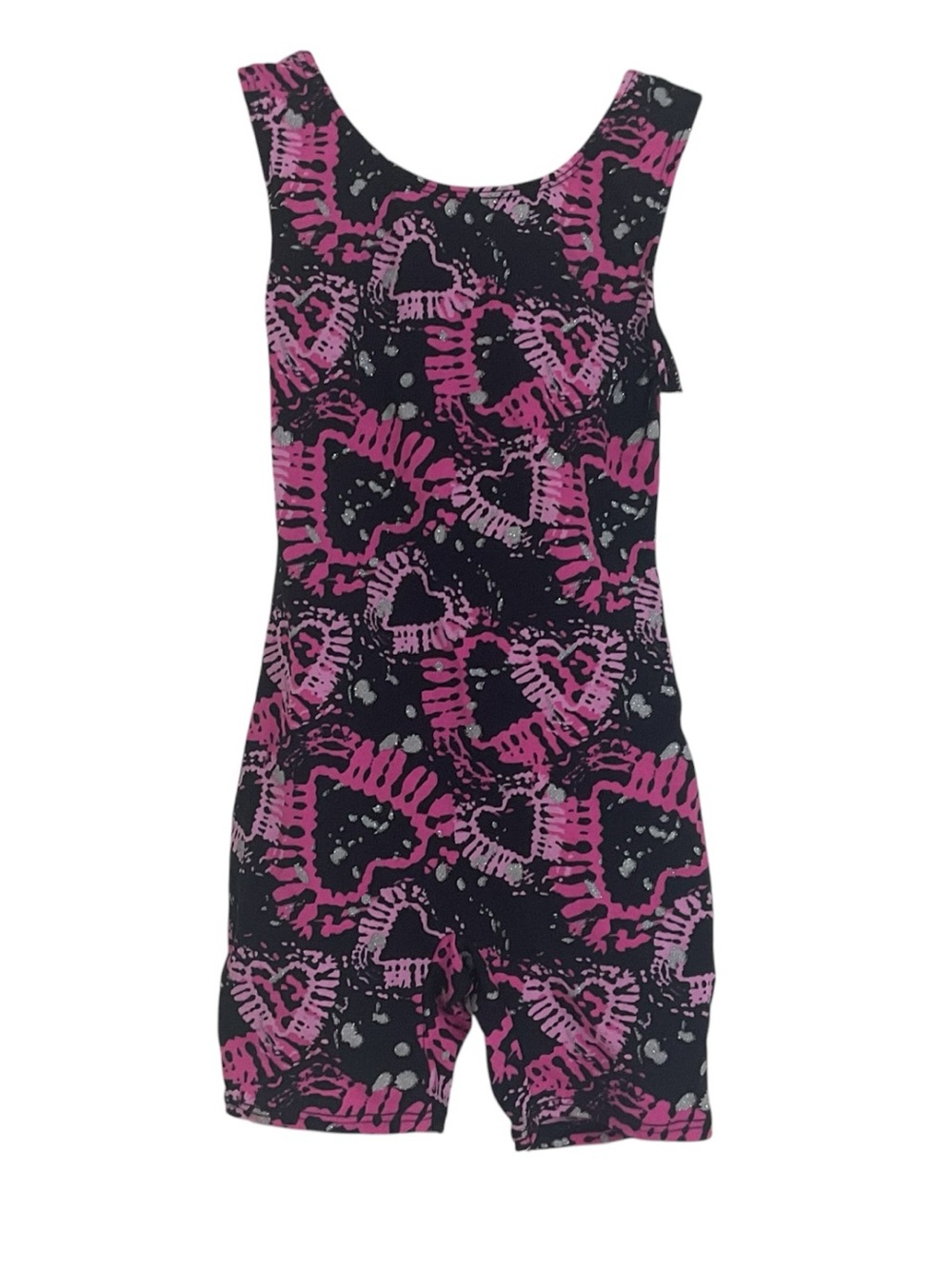 Jacques Moret Girls Size 4 Gymnastics Biketard Unitard Pink Black Silver